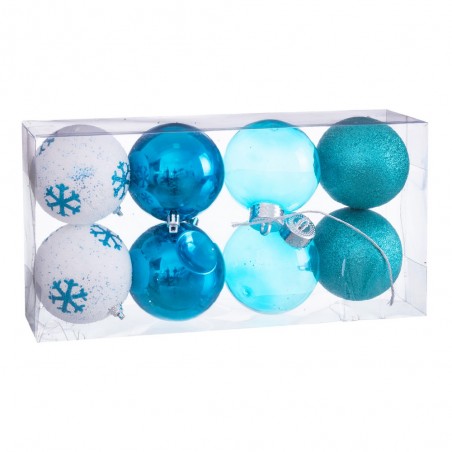 S 8 boules décorées mousse bleue 8 x 8 x 8 cm