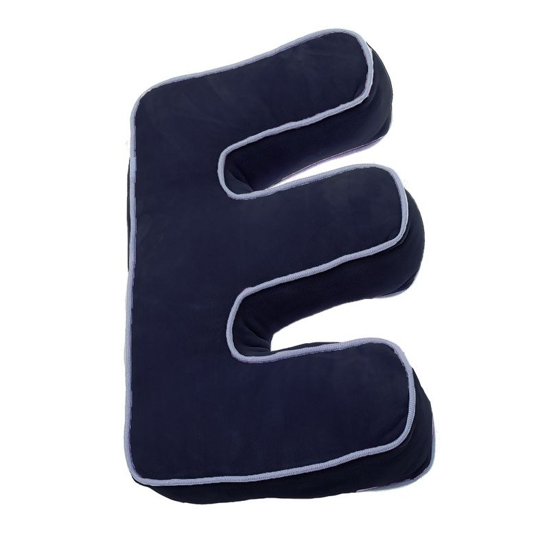 Coussin bleu marine en forme de lettre E