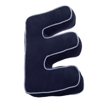Coussin bleu marine en forme de lettre E