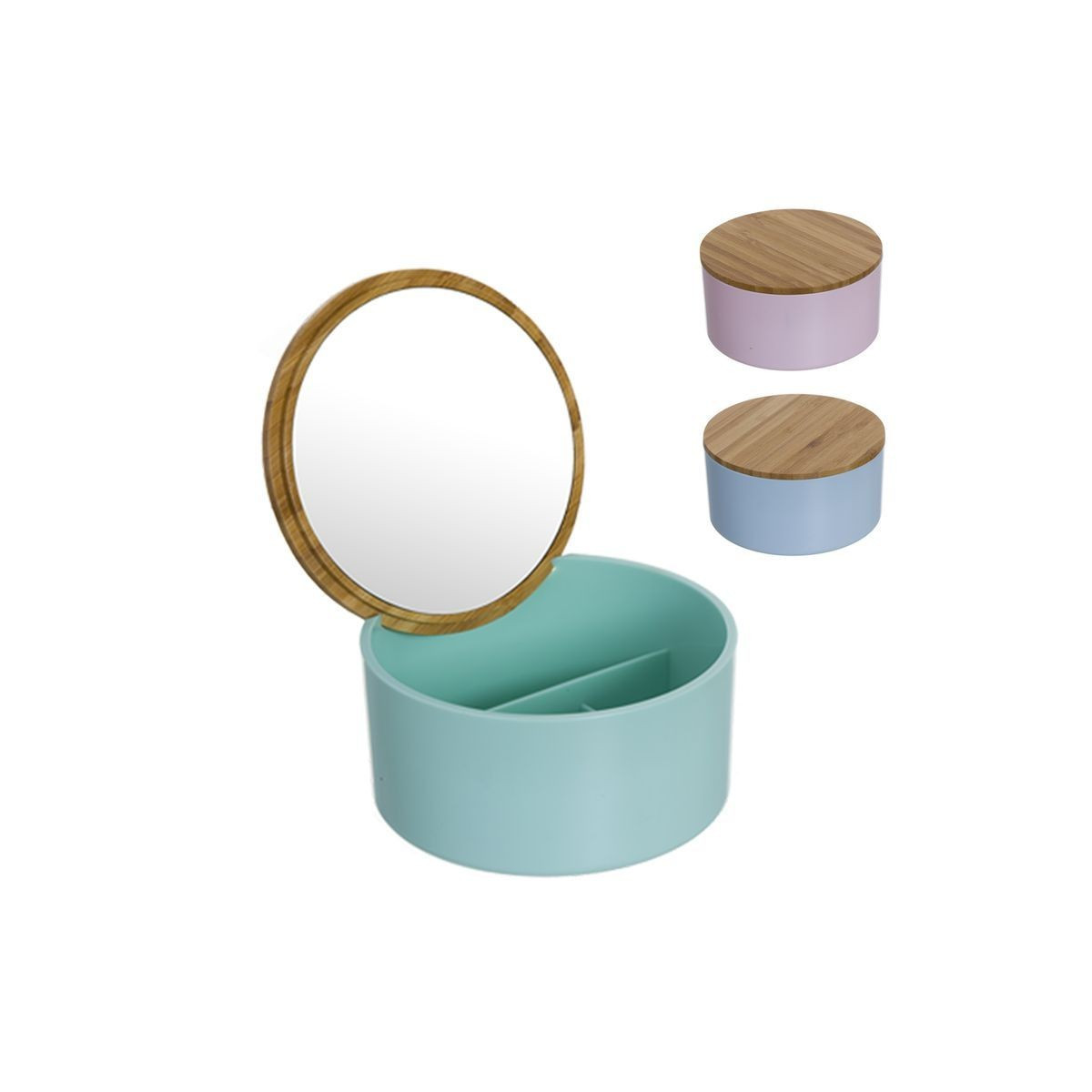 Boîte à bijoux ronde avec miroir 3c