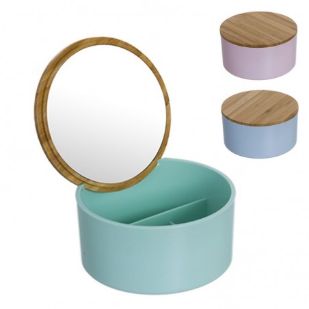 Boîte à bijoux ronde avec miroir 3c