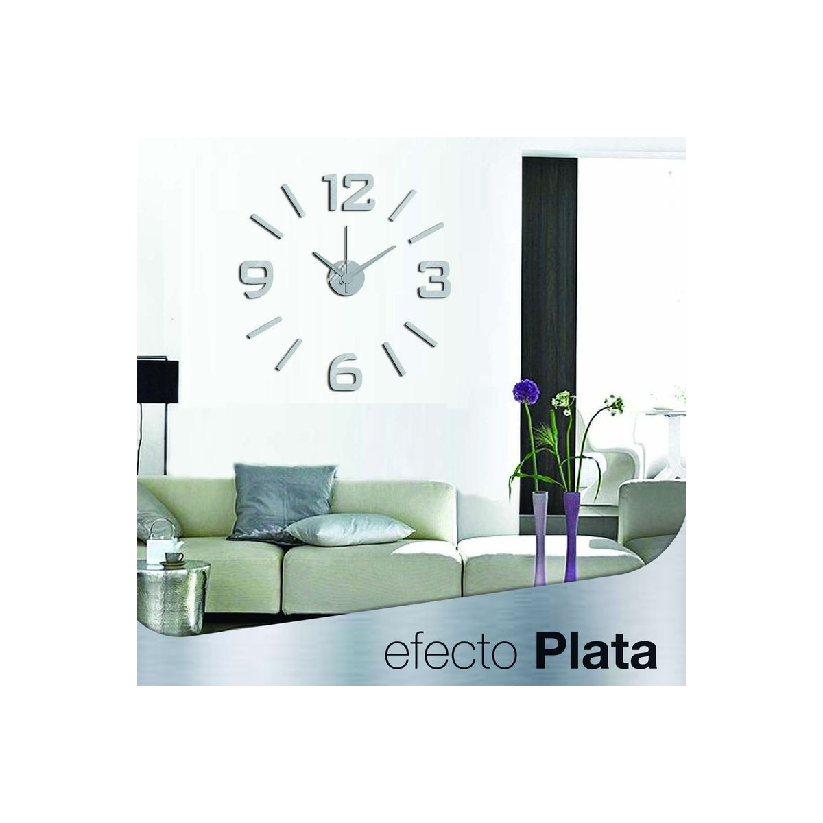 Horloge adhésive argentée