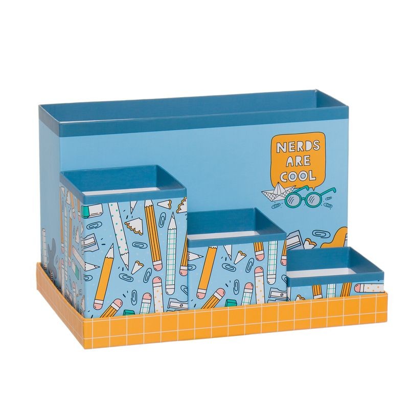Organiseur de bureau à crayons bleu