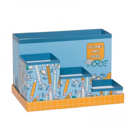 Organiseur de bureau à crayons bleu