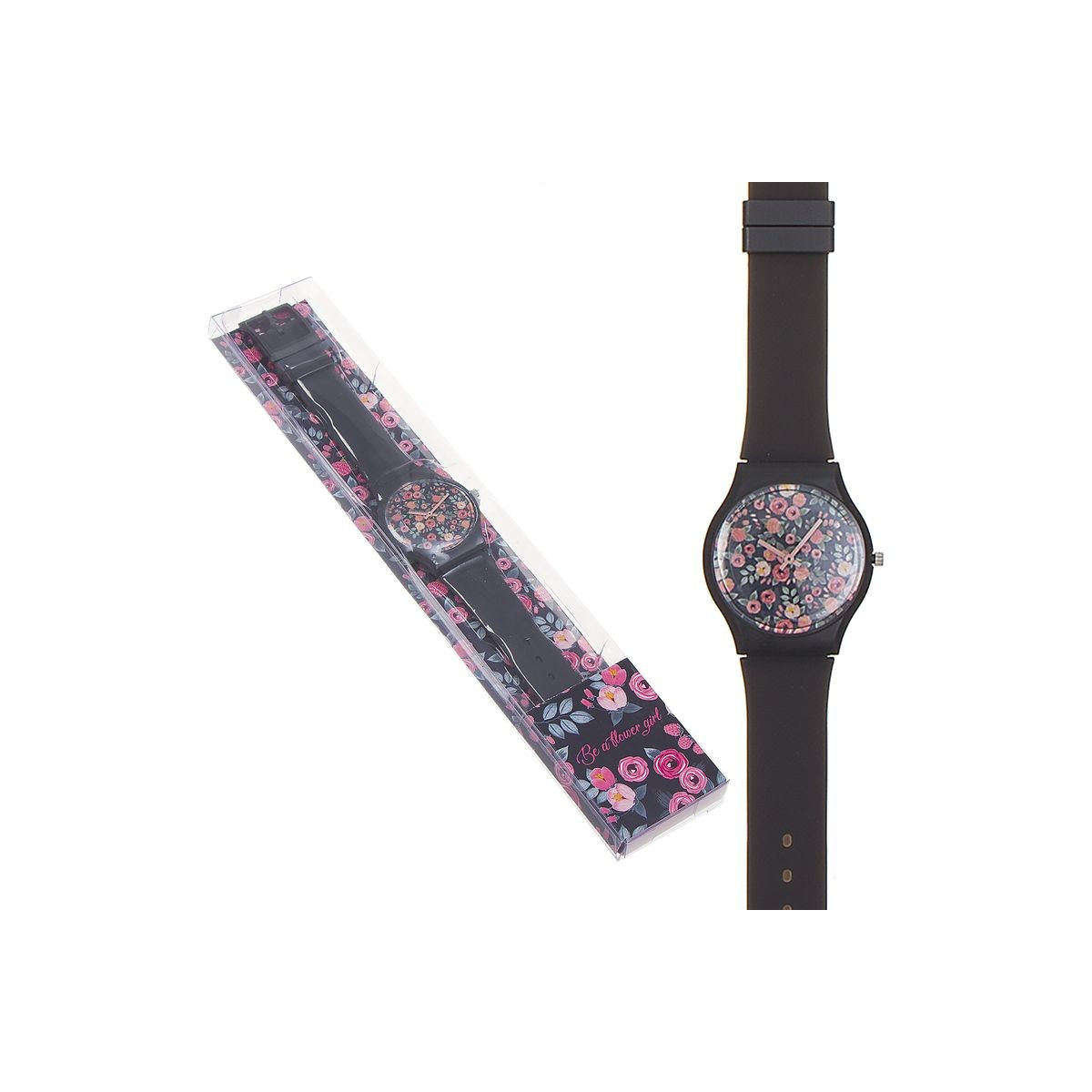 Montre noire avec design floral Be a Flower Girl