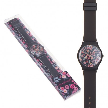 Montre noire avec design floral Be a Flower Girl