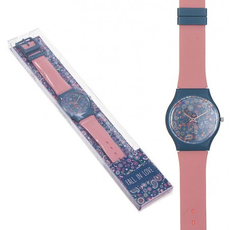 Montre Enfant Tomber Amoureuse Design Floral en Rose et Bleu