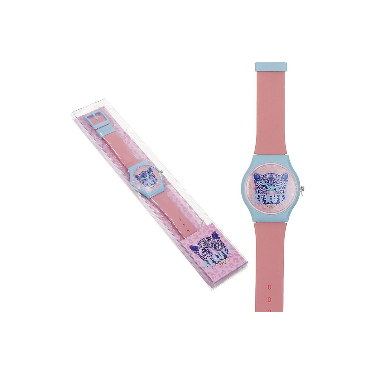 Montre Enfant Rose et Bleue avec Design de Léopard 23 cm