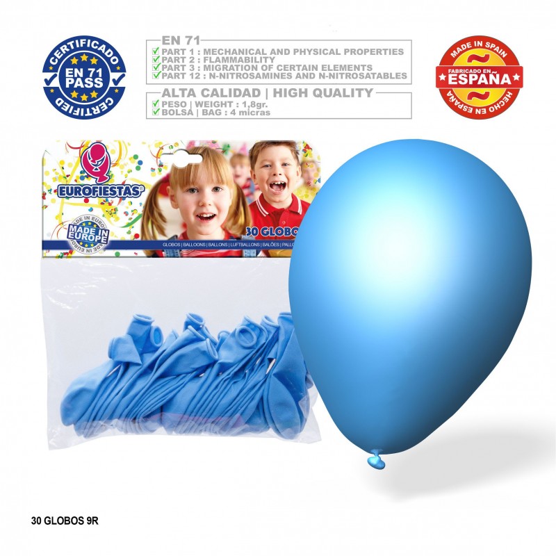 Pack de ballons bleu ciel 9r 30 unités