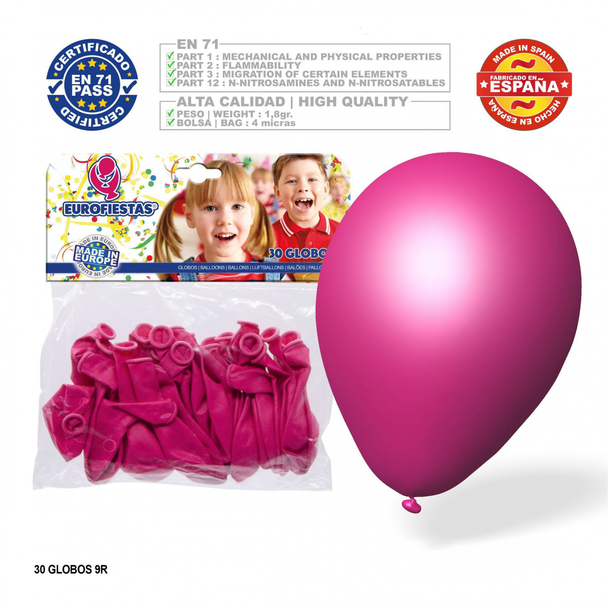Pack de ballons fuchsia 9r 30 unités