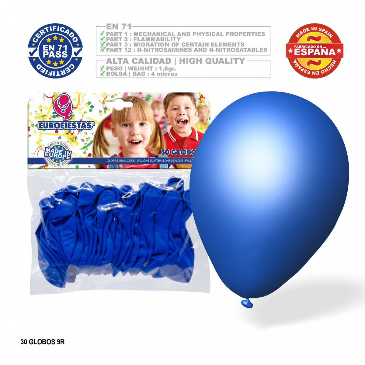 Pack de ballons bleu moyen 9r 30 unités
