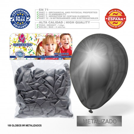 Pack de ballons argent métallisé 9r 100 unités