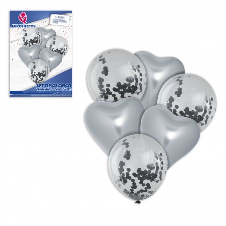 Set de ballons chrome cœur argent