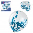 Pack de 4 ballons en latex bleu avec confettis