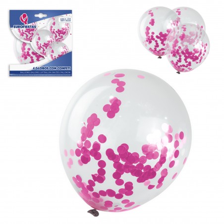 Pack de ballons en latex avec 4 confettis roses