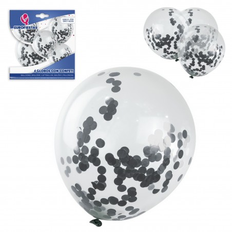 Pack de ballons en latex avec 4 confettis argentés