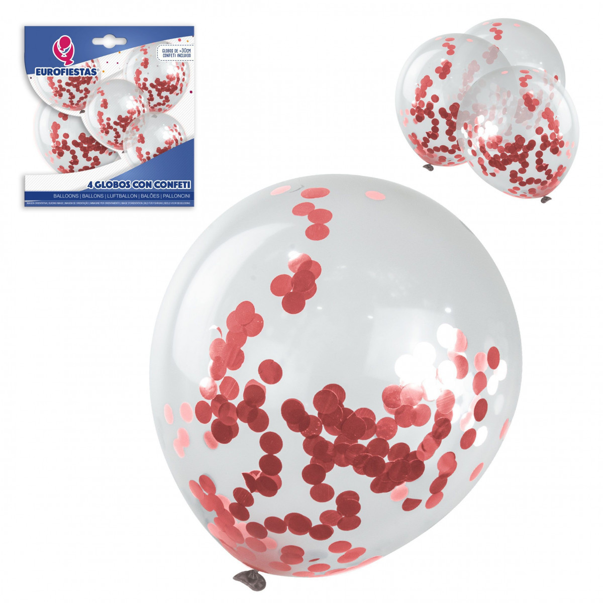 Pack de ballons en latex avec 4 confettis or rose