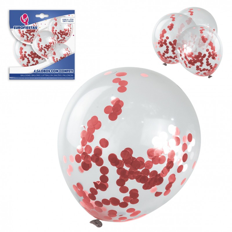 Pack de ballons en latex avec 4 confettis or rose