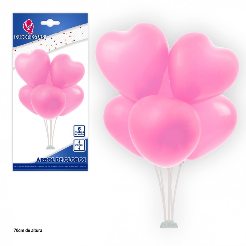 Arbre ballons coeurs rose pastel