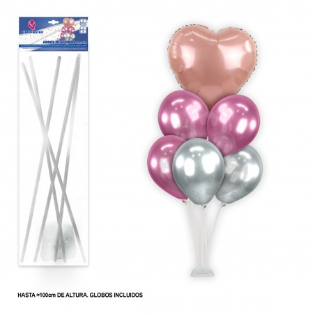 Arbre Ballons Coeur Chrome Or Rose