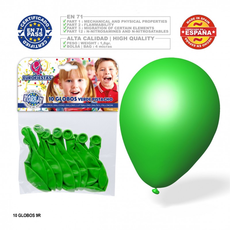 Paquet de ballons verts pistache 9r 10 unités