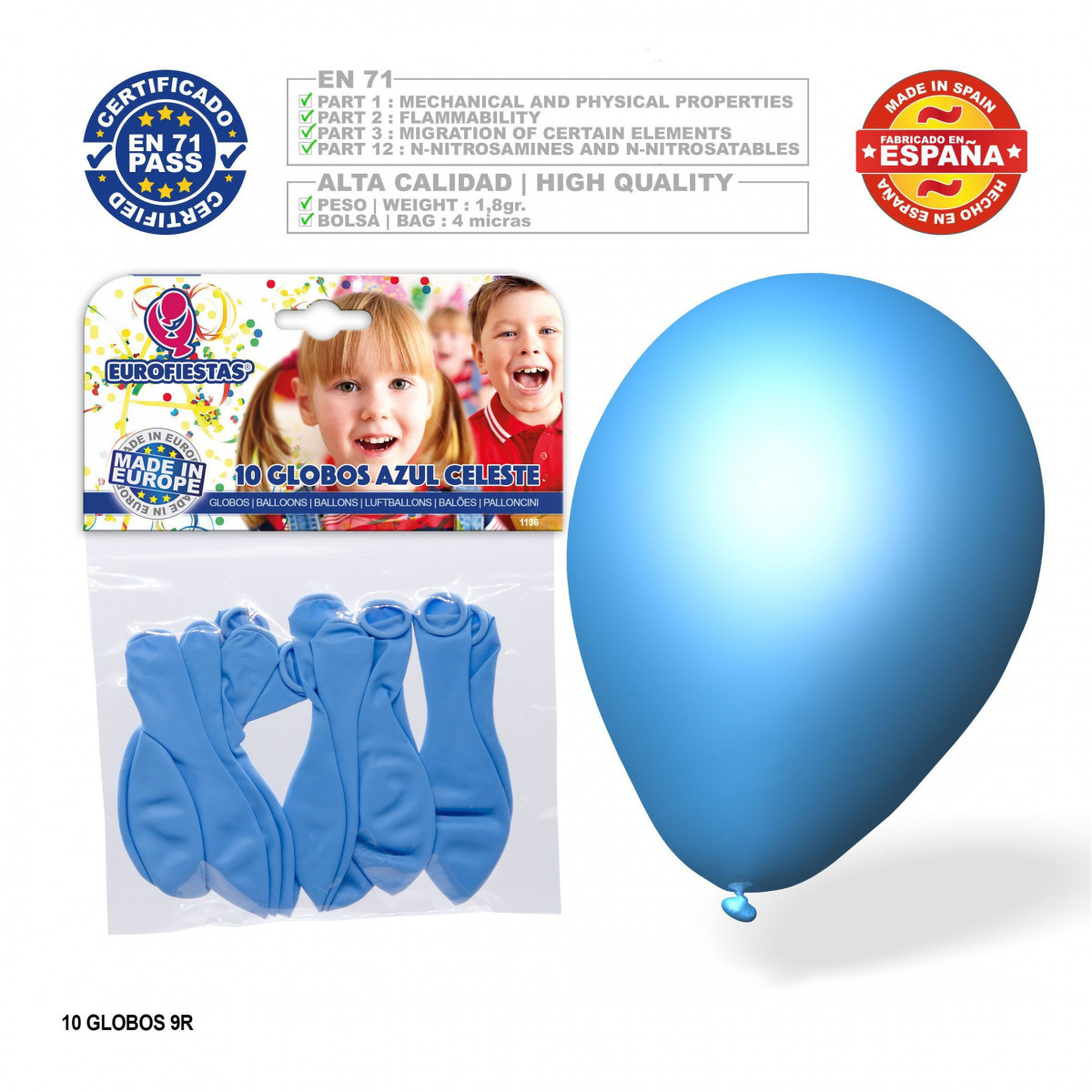 Pack de ballons bleu ciel 9r 10 unités