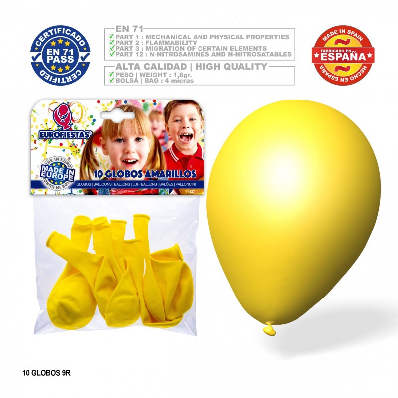 Pack de ballons jaunes 9r 10 unités