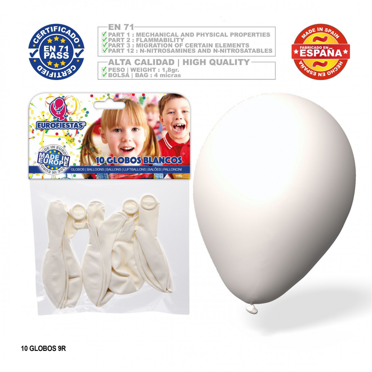 Pack de ballons blancs 9r 10 unités
