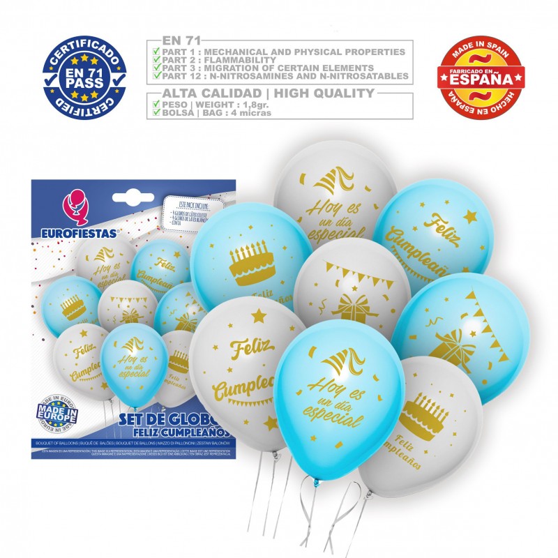 Ballons joyeux anniversaire ciel et blanc
