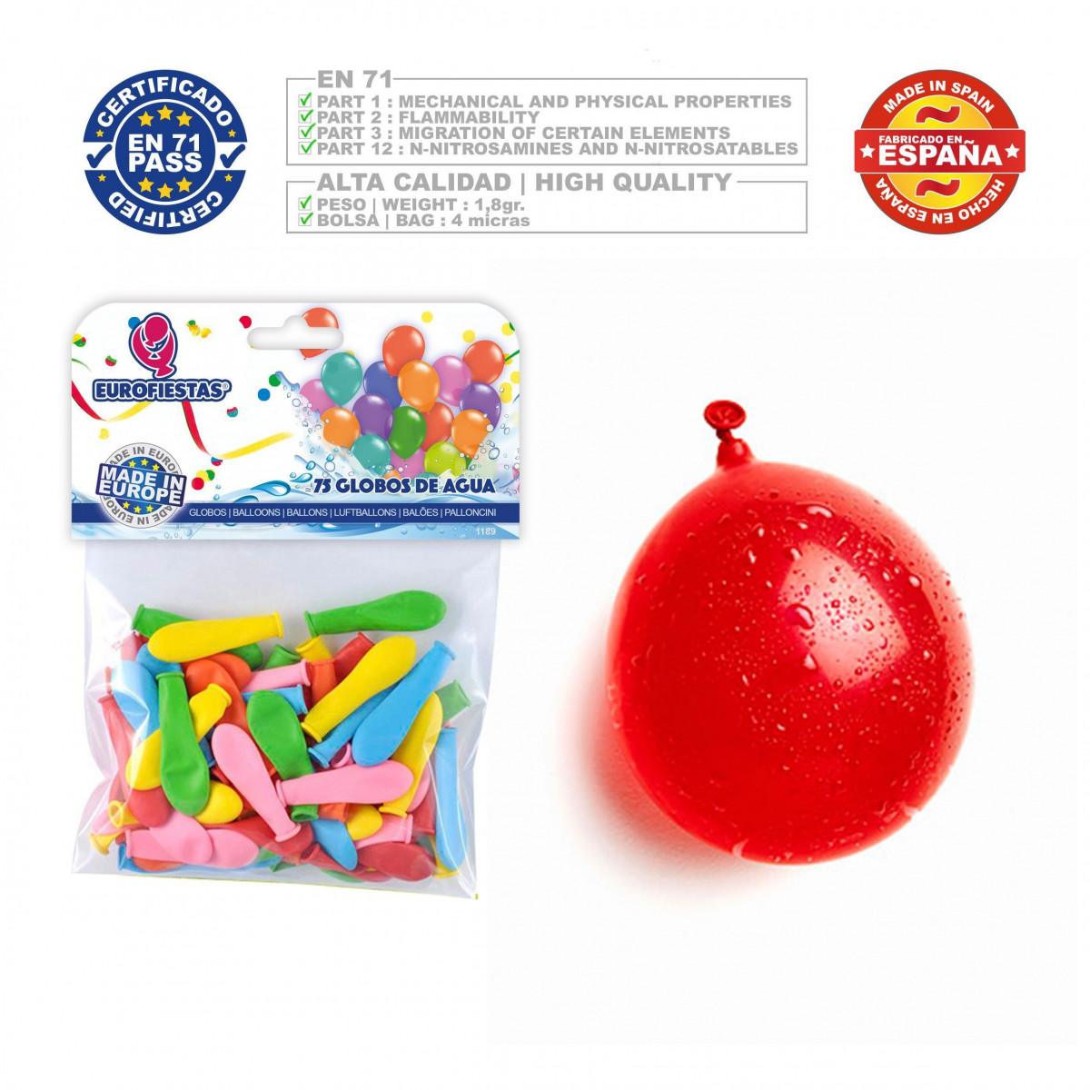 Ballon couleurs d eau assorties 75 unités