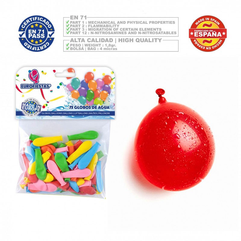 Ballon couleurs d eau assorties 75 unités