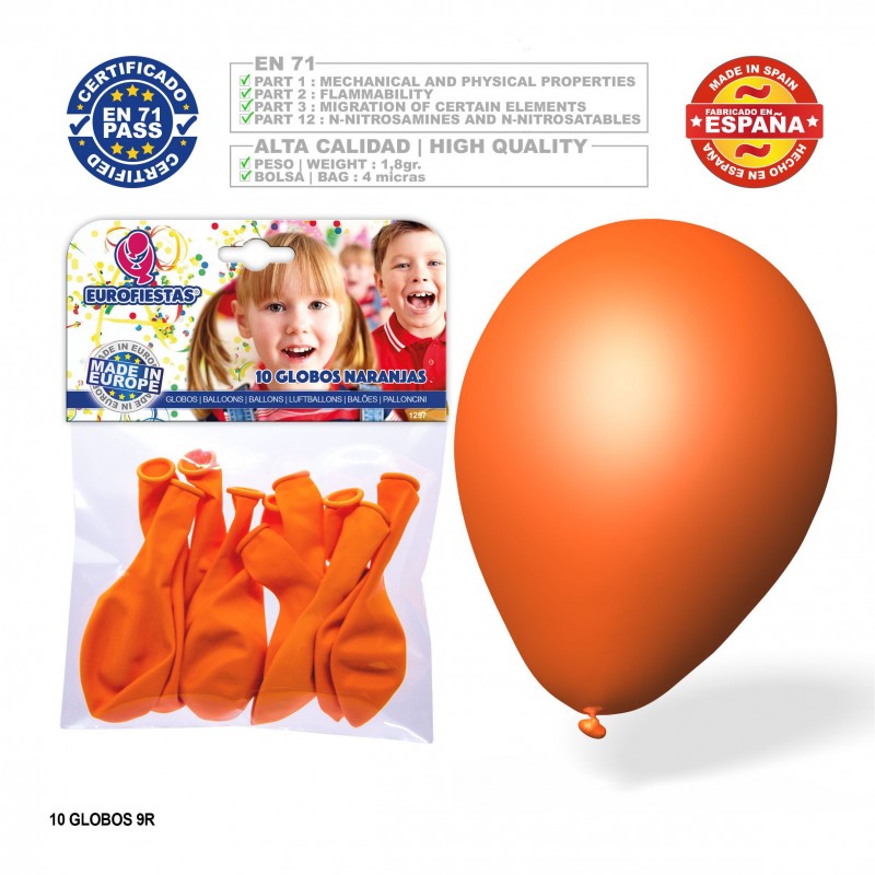 Pack de ballons orange 9r 10 unités