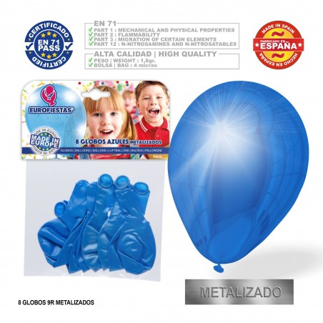 Pack de ballons métallisés bleu doux 9r 8 unités