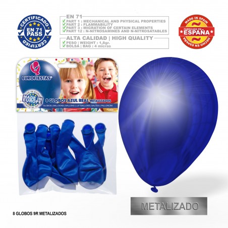 Pack de ballons métallisés bleu royal 9r 8 unités