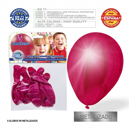 Pack de ballons métallisés carmin 9r 8 unités