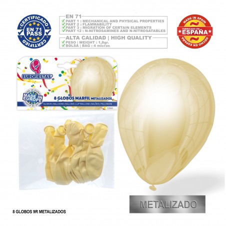 Pack de ballons métallisés ivoire 9r 8 unités