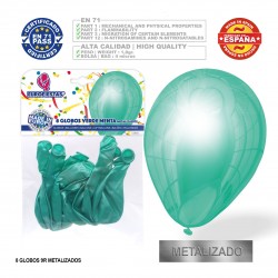 Ballon vert menthe métallique 9r 8 unités
