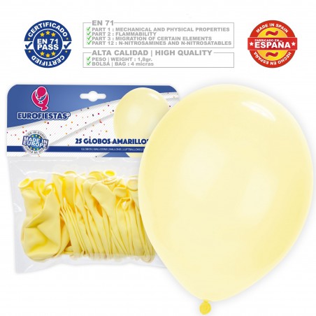 Paquet de ballons pastel 30 cm jaune 25