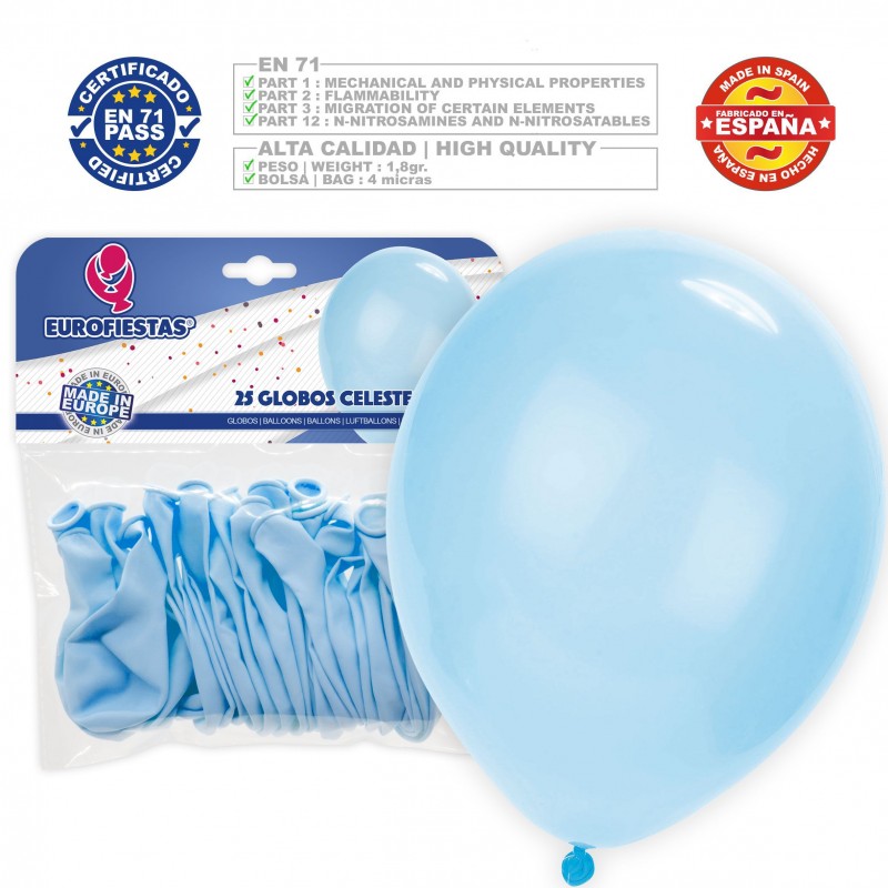 Paquet de ballons pastel 30 cm bleu ciel 25