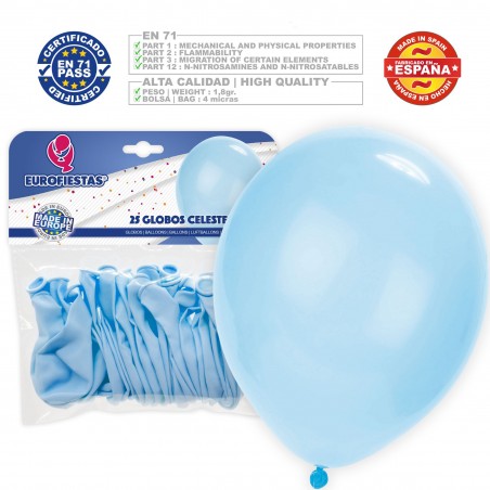 Paquet de ballons pastel 30 cm bleu ciel 25