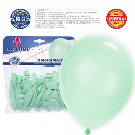 Paquet de ballons pastel 30 cm vert 25