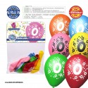 Pack de ballons de couleurs assorties 9r numéro 0 imprimé 6 unités