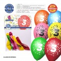 Pack de ballons de couleurs assorties 9r numéro 3 imprimé 6 unités