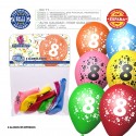 Pack de ballons couleurs assorties 9r numéro 8 imprimé 6 unités