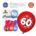 Pack de ballons couleurs assorties 9r numéro 60 imprimé 6 unités