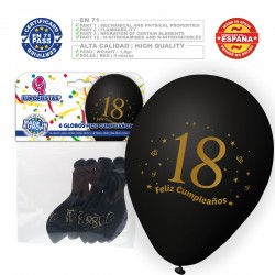 Ballons * joyeux 18e anniversaire * 6 noirs