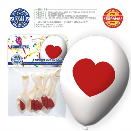 Paquet de ballons blancs avec cœur 6