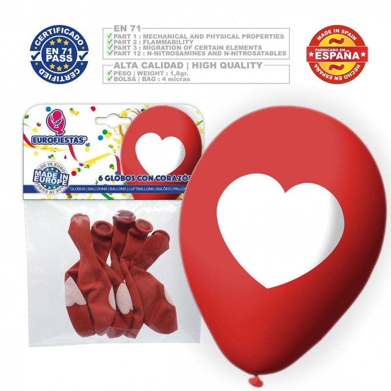 Paquet de ballons rouges avec cœur 6