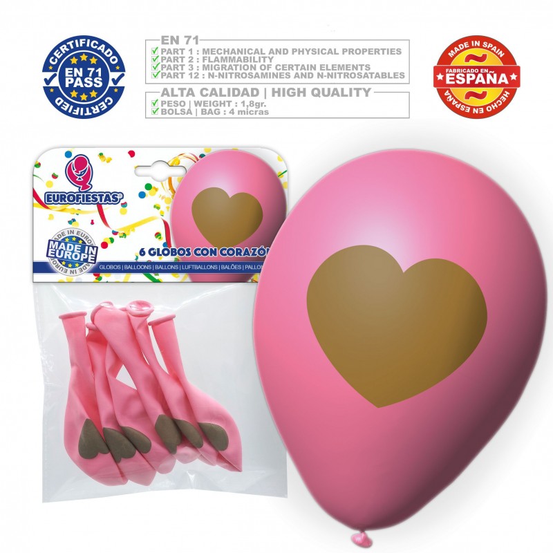 Paquet de ballons roses avec cœur 6