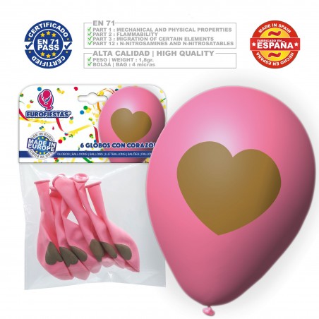 Paquet de ballons roses avec cœur 6